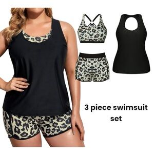 Rivelino Plus Size 3 Piece Tankini Tummy Control swimsuit with Boy Shorts NWOT